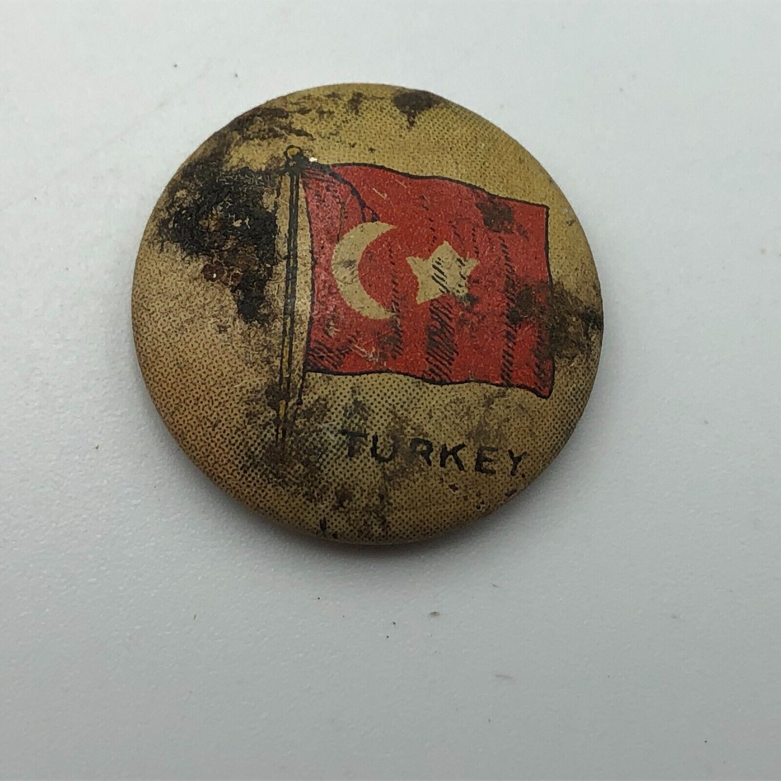 Vintage Antique Flag Of Turkey Button Pin Pinback Rough AS IS Bad Poor  C8