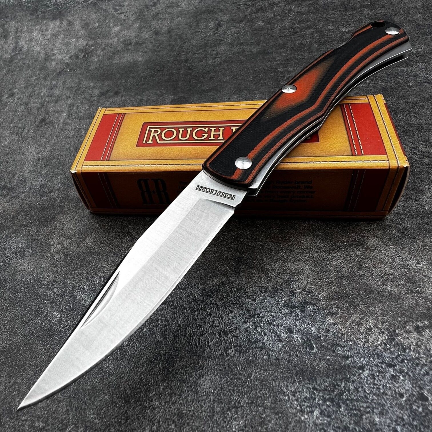 Rough Rider Orange and Black G10 Handle Folding Lockback Clip Blade Pocket Knife