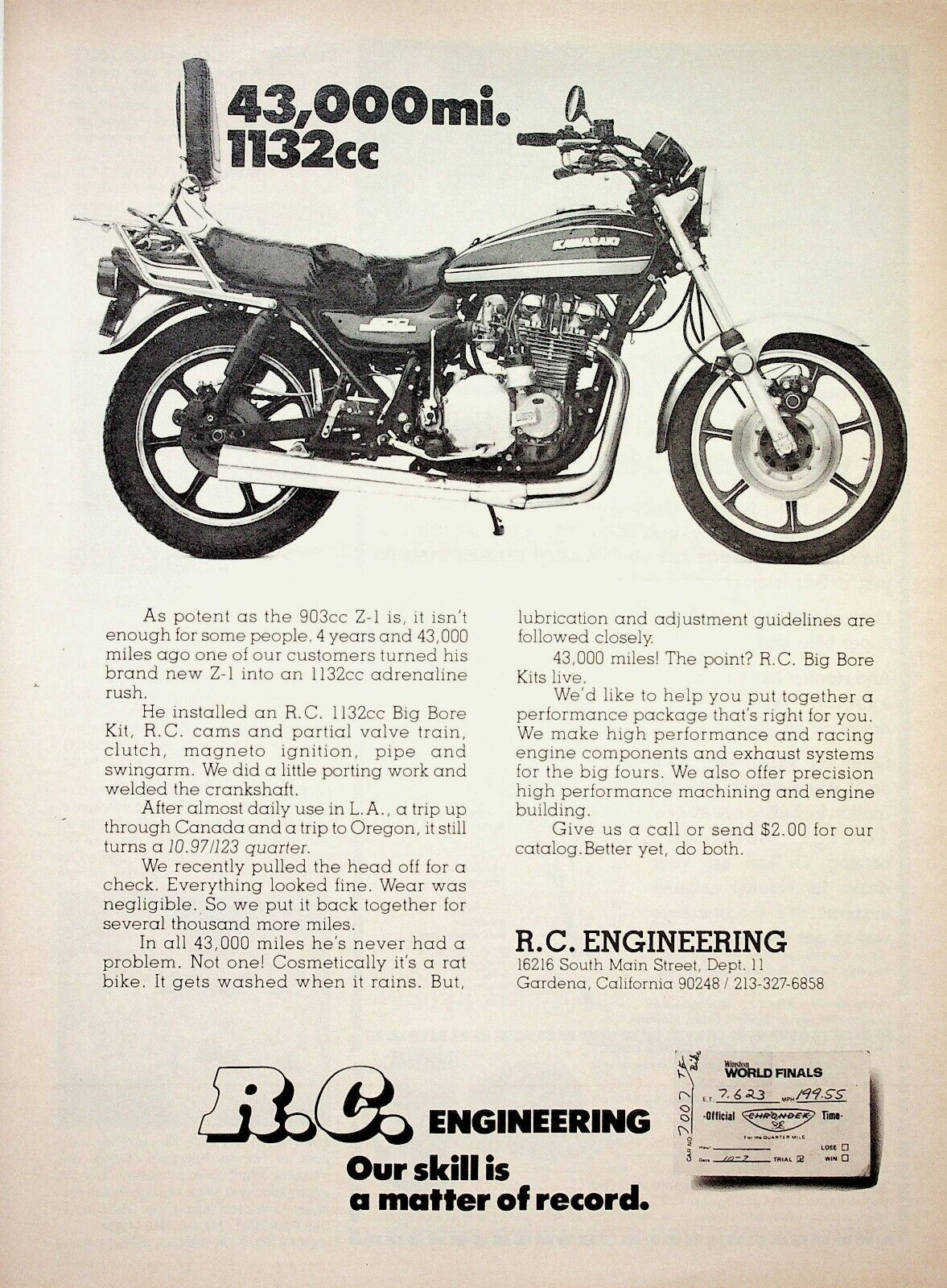 1979 RC Engineering Big Bore Kit Kawasaki Z1 - Vintage Motorcycle Ad