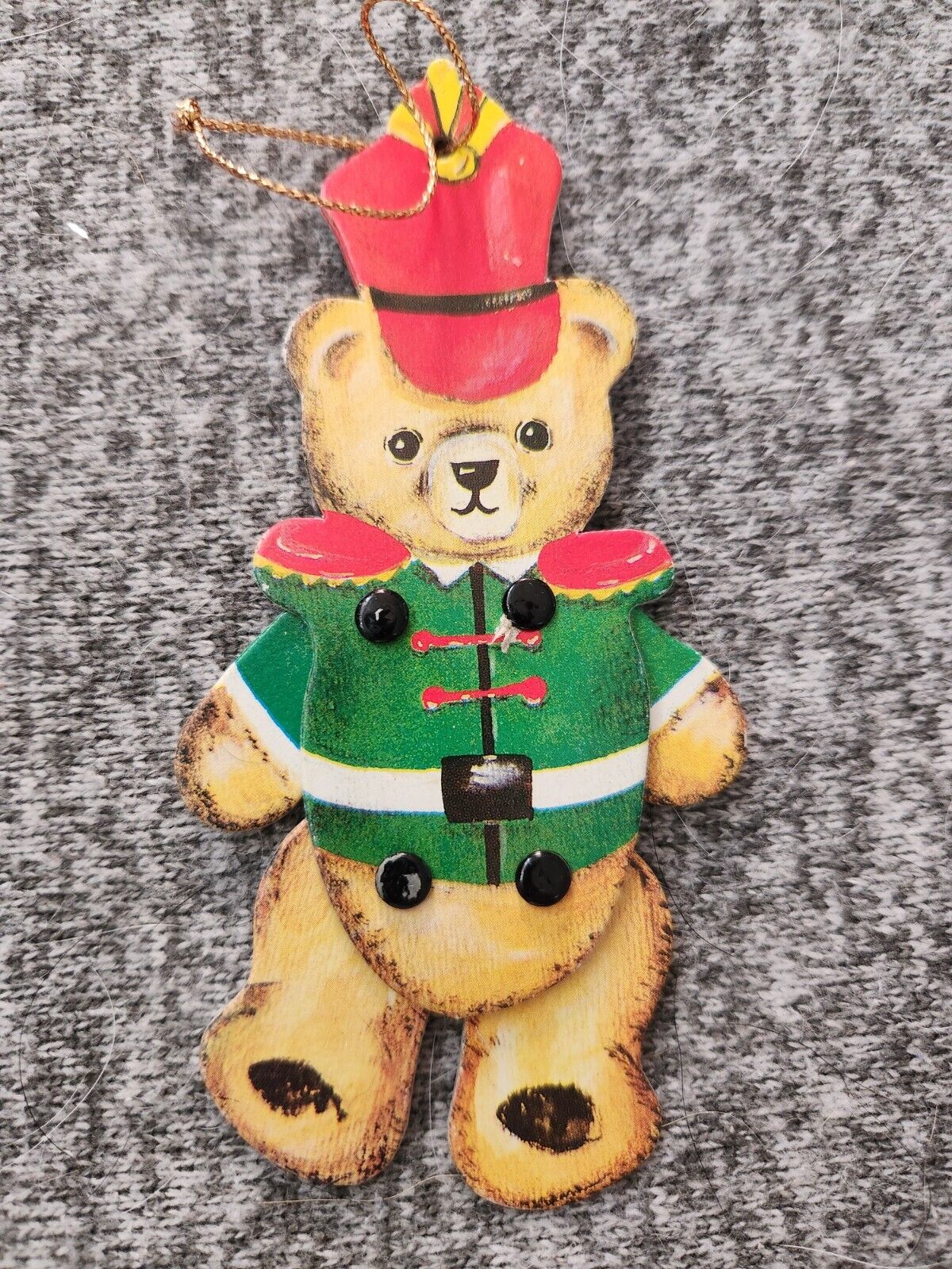 Vintage Cardboard Teddy Bear Christmas Soldier Ornament Jointed Taiwan 