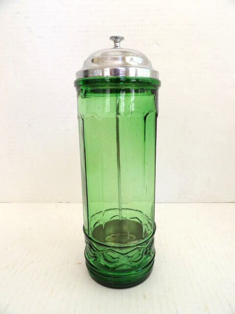 Vintage Emerald Green Glass Sterilizing Disinfectant Jar Salon Barber Dental