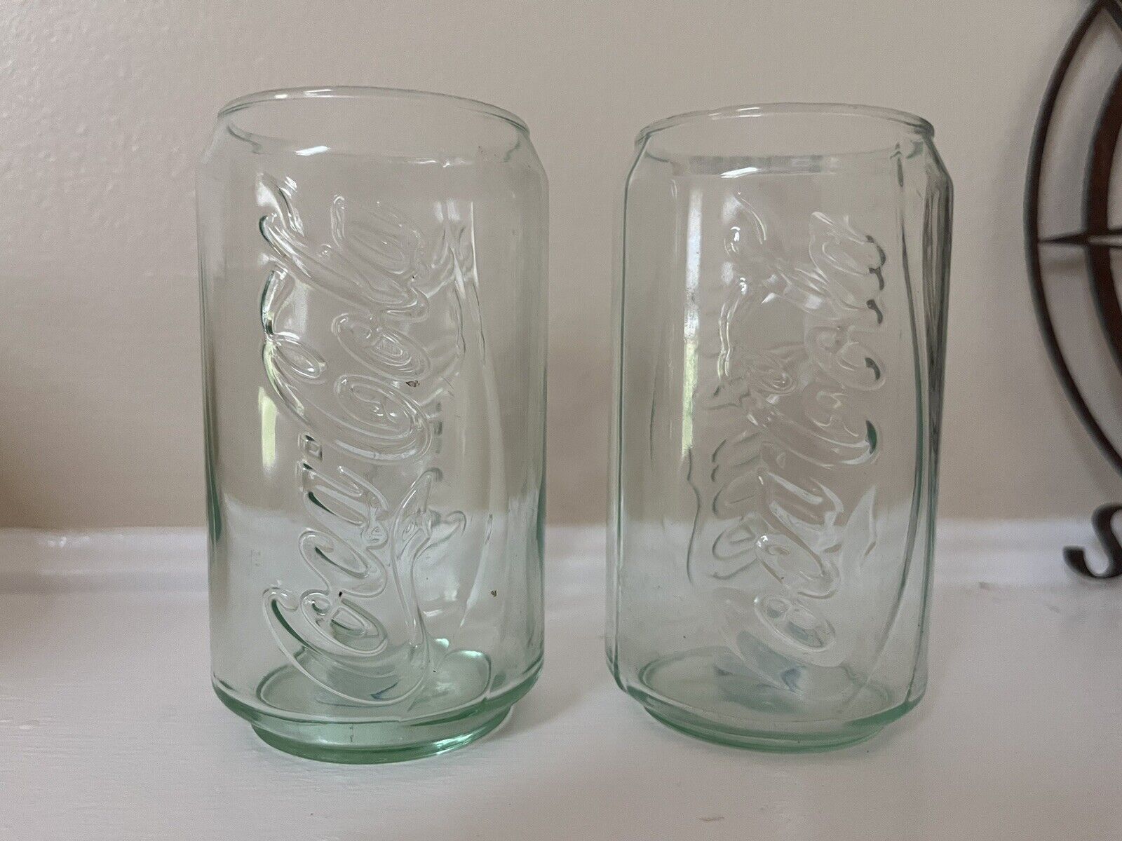 Vintage Coke, Coca Cola Can Shaped Glasses 2 pack Green Tint