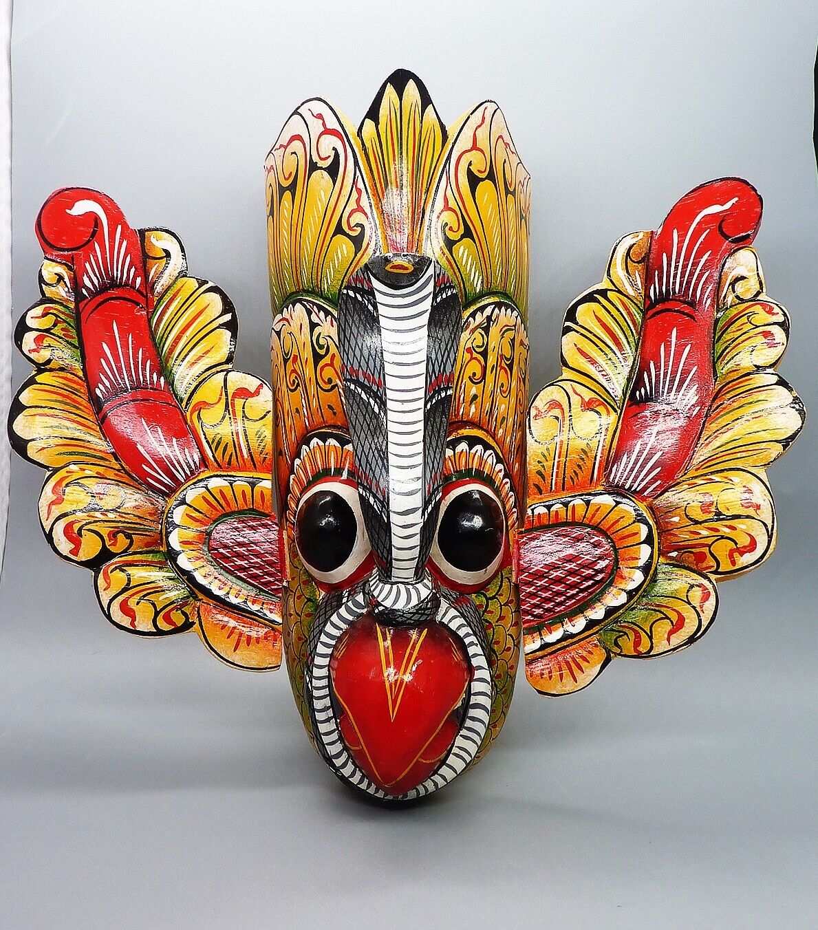 Sri Lankan Handmade/Painted Wood Traditional Garuda -Bird God Mask Sculpture 11\