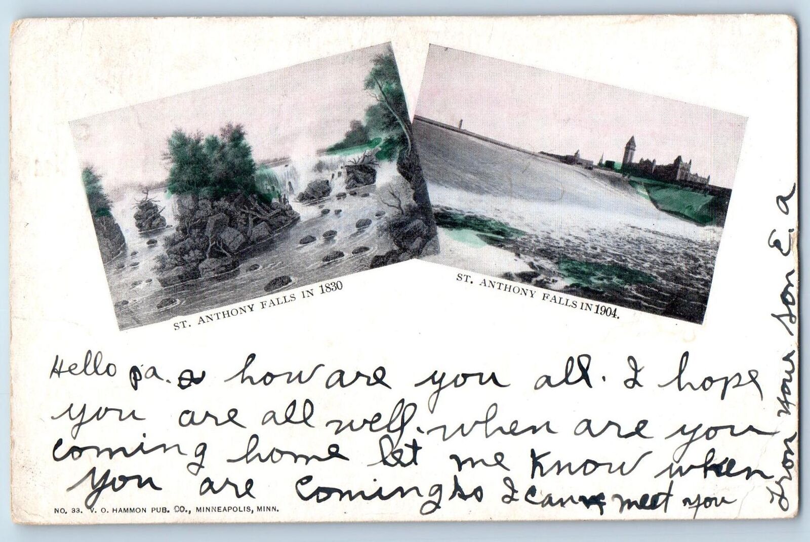 Moorhead Minnesota MN Postcard St. Anthony Falls In 1830 Scenic View 1908 Trees