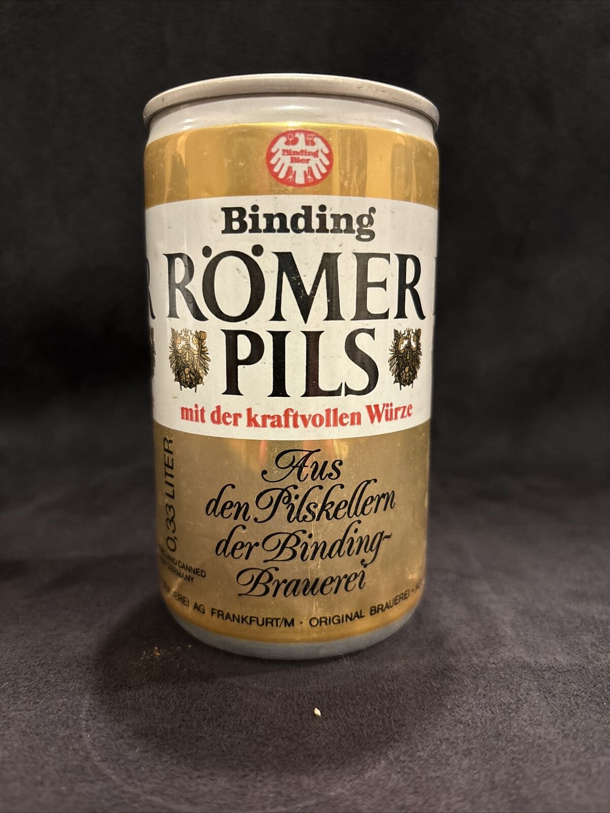 Vintage Romer Pils Binding EMPTY Tab Top Beer Can Bottom Opened Germany WOW