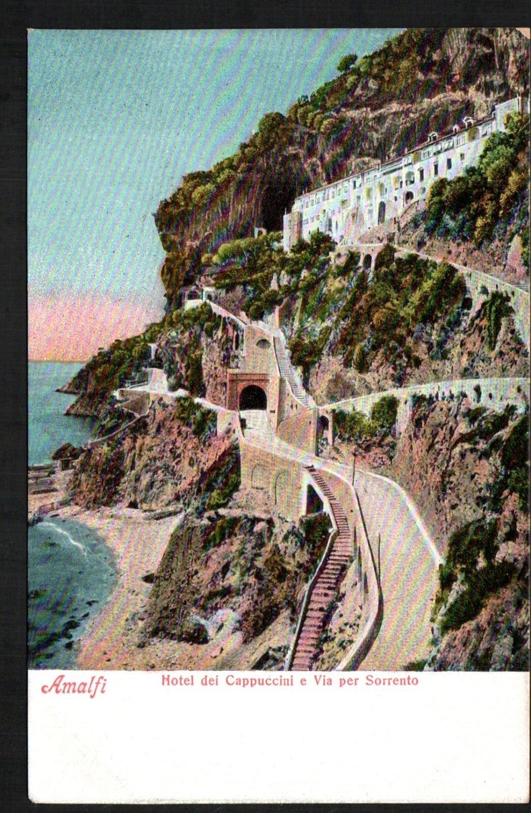 Old Postcard Amalfi Italy Hotel Cappuccini Via per Sorrento Tunnel Beach