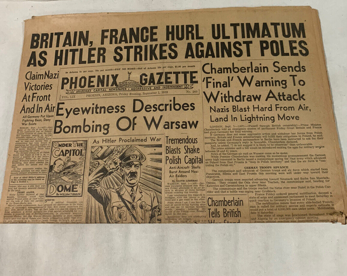 Original Phoenix Gazette Newspaper September 1, 1939.