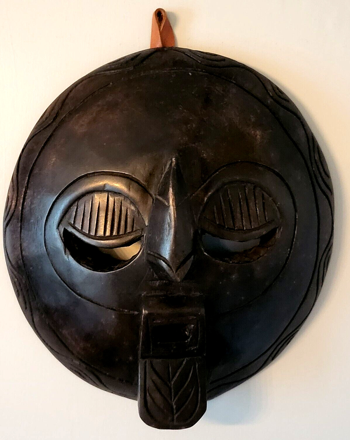 Vintage Hand Carved Wood Tribal Mask Ghana African Tongue Out Wall 9.25\