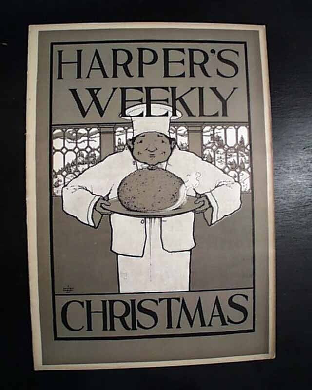 Rare MAXFIELD PARRISH Harper's Weekly Christmas Plum Pudding PRINT1895 Newspaper