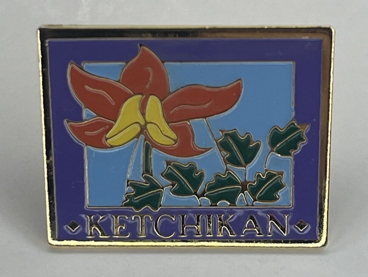 Vintage Ketchikan Alaska Flower Travel Souvenir Pin