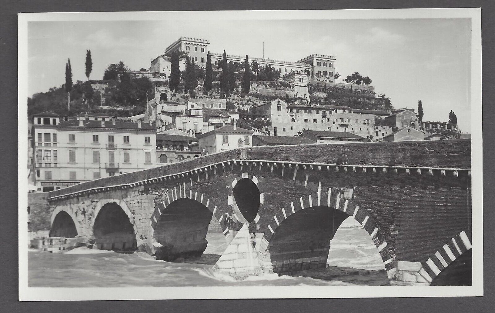 Verona Ponte Pietra e Castel S. Pietro Postcard Roman Arch Bridge Italy