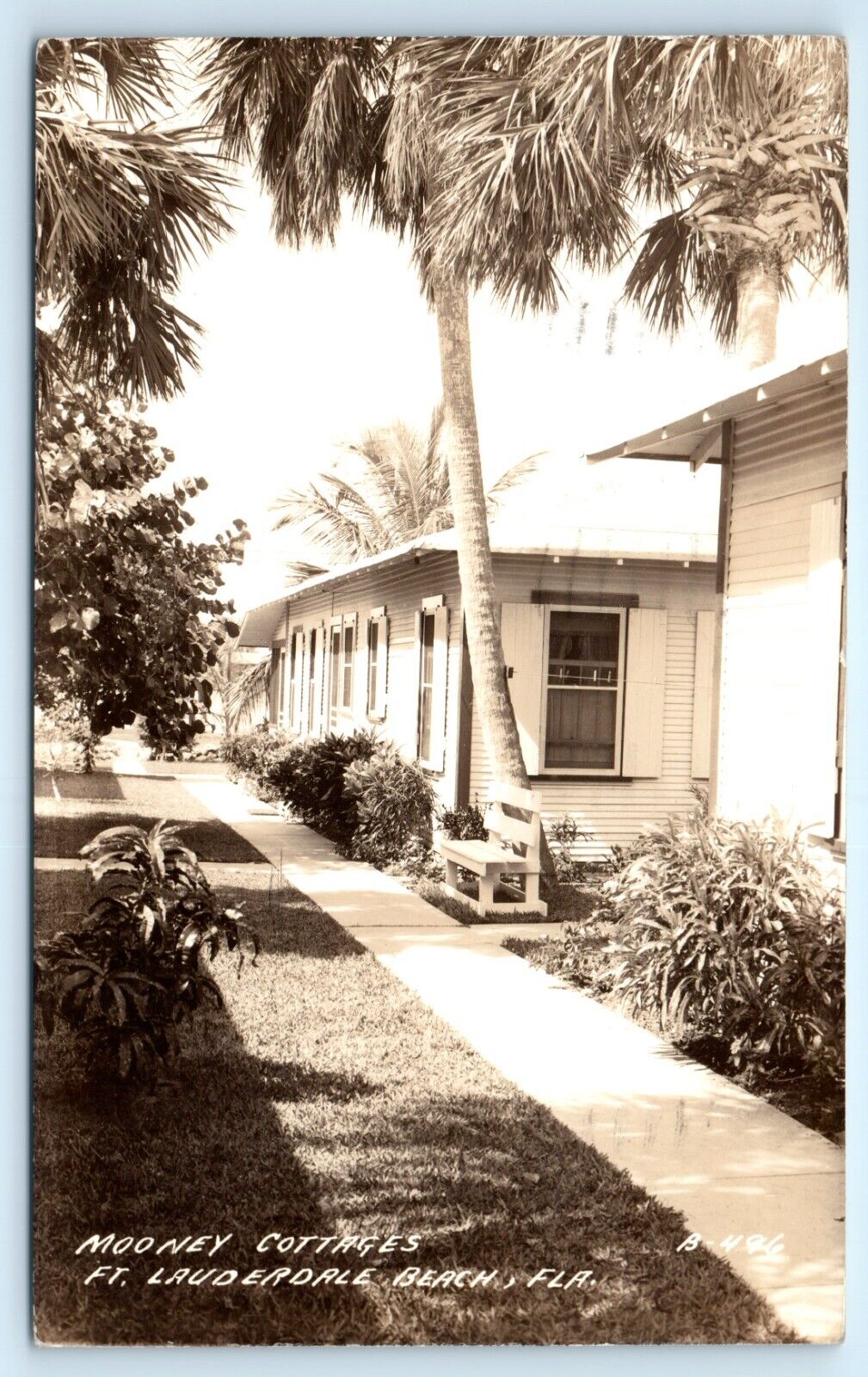 POSTCARD RPPC Mooney Cottages Ft Lauderdale Beach Florida Sidewalk c1941