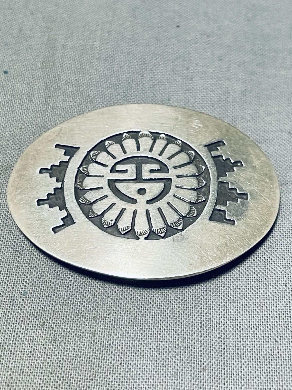 SIGNED VINTAGE NAVAJO STERLING SILVER SUNFACE PIN