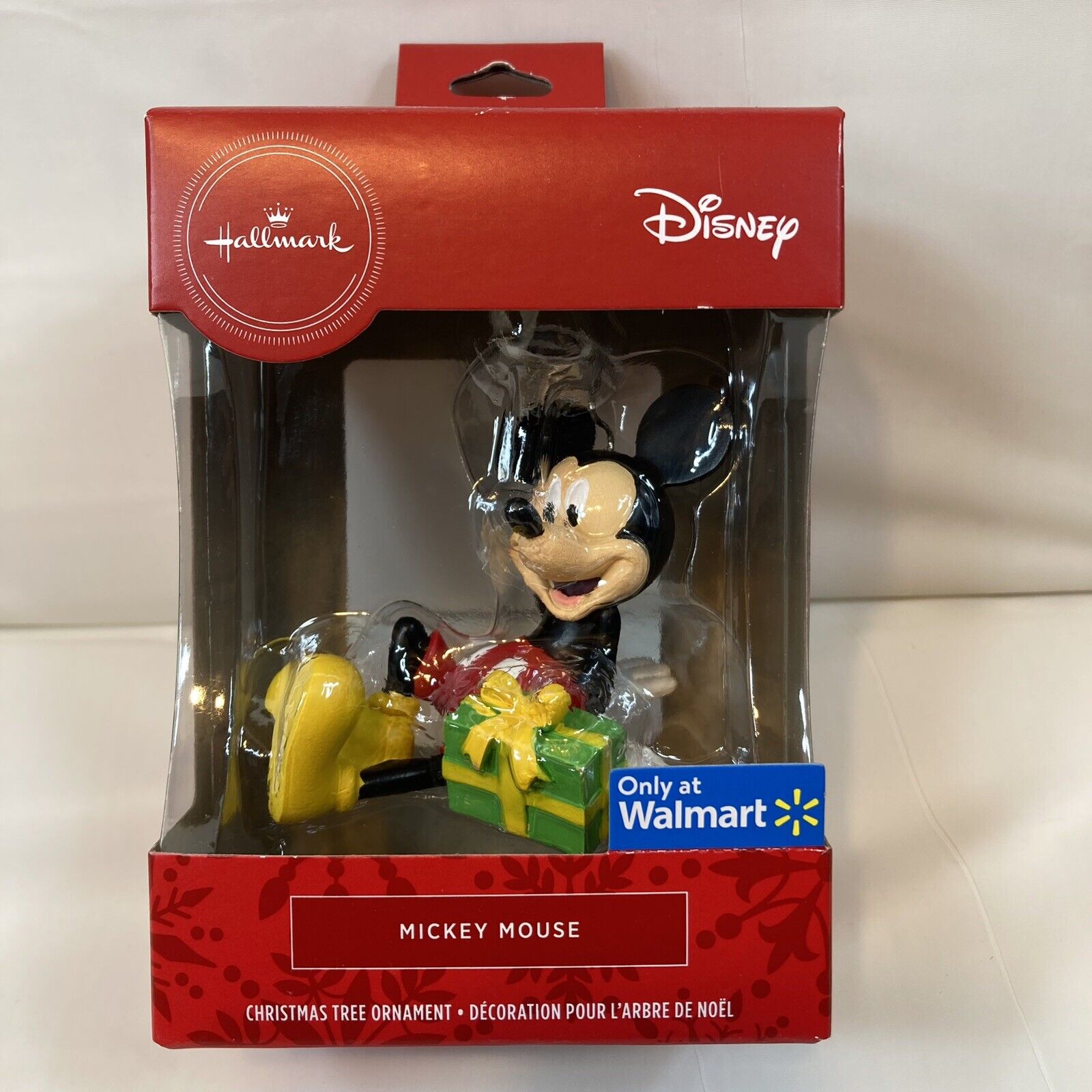 2020 Hallmark Red Box Mickey Mouse Christmas Tree Ornament Sitting With a Gift