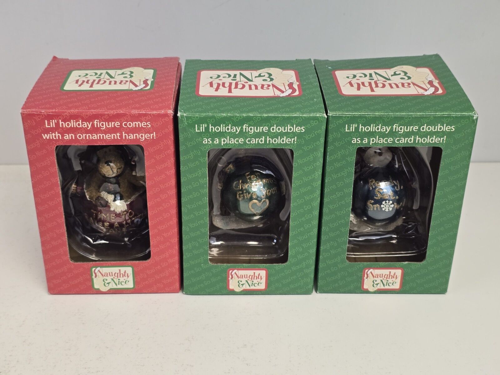 LOT OF 3 BOYDS BEAR COLLECTION NAUGHTY & NICE ORNAMENTS NIB SNOWY LUVEY MISCHIEF