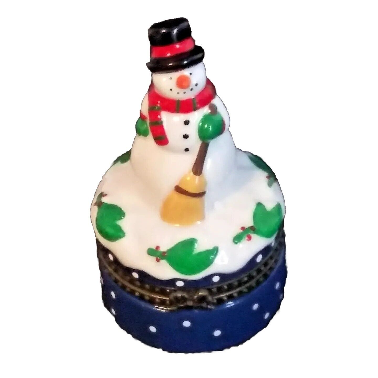 New in Box VTG 1999 Porcelain Trinket Snowman Box w Christmas Tree Inside Avon