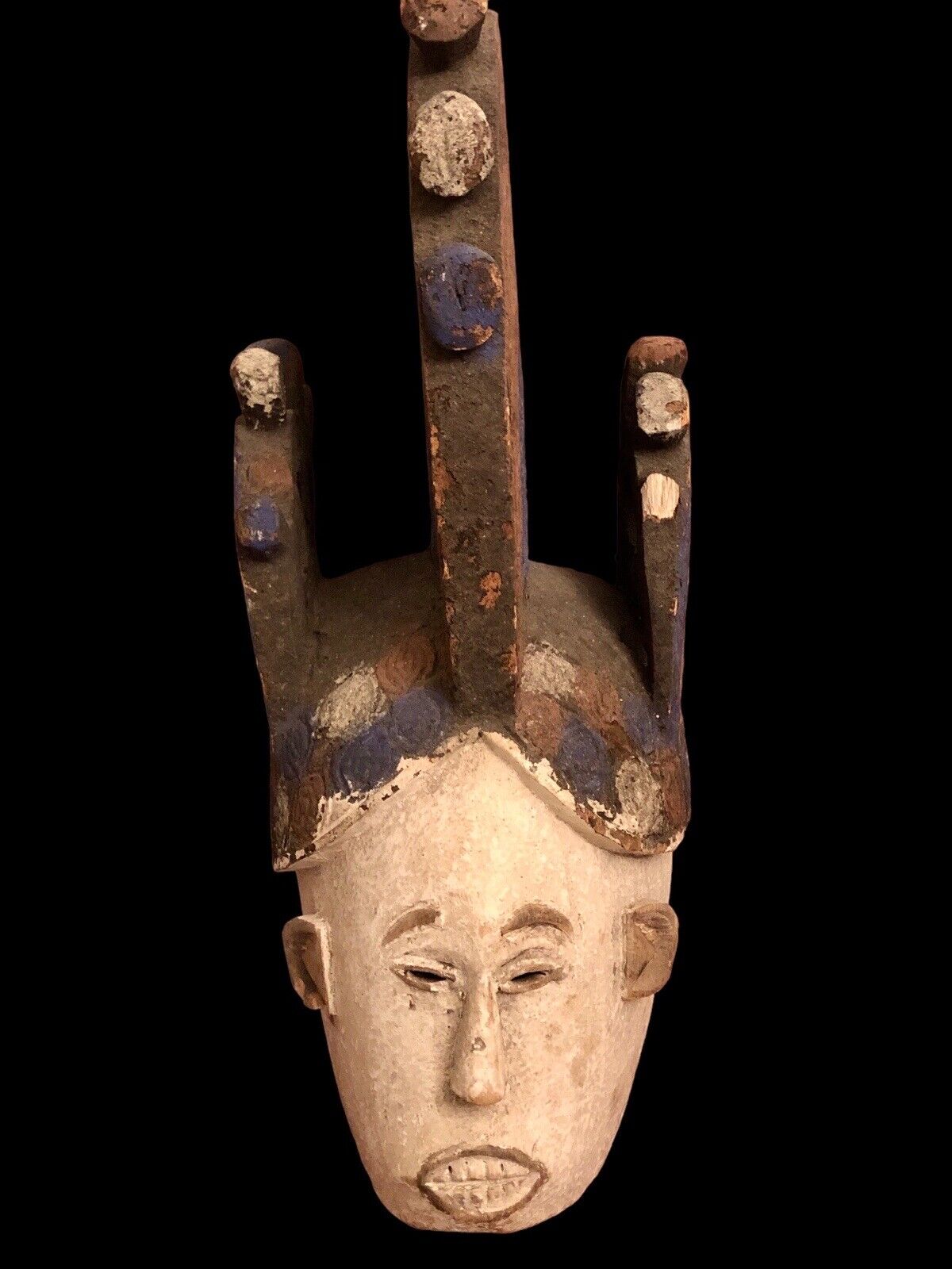 Rare Large African Wood Polychrome Mask Igbo Nigeria Agbogho Mmwo  24” x 22” x 9
