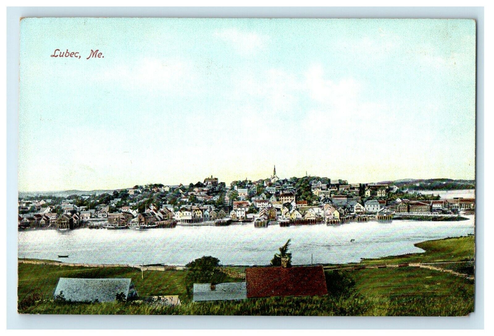 c1910 Aerial View Of Lubec Washington County Maine ME Antique Postcard 