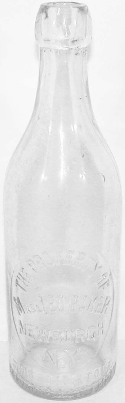 Vintage beer bottle MRS J ED BAKER embossed applied blob top Newburgh New York