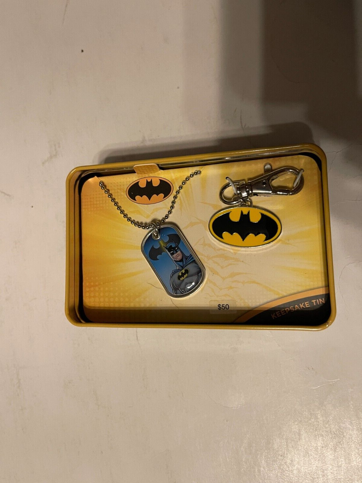 Batman Yellow Oval Bat Comic Chest Logo Metal Necklace NEW kohls in box