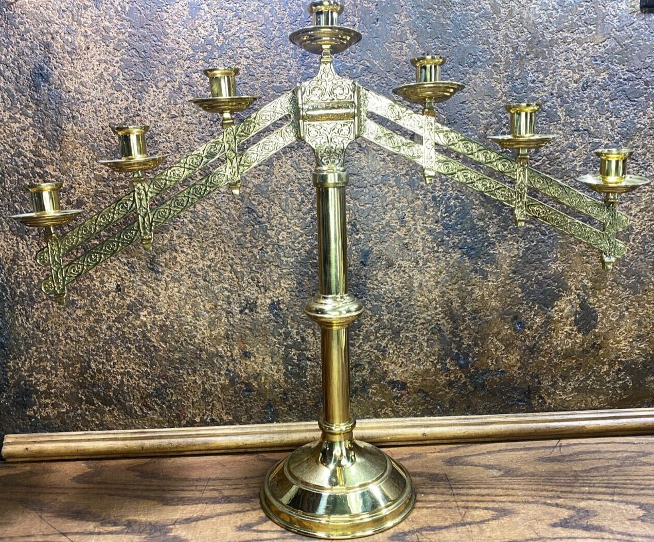 Antique Brass Ornate Hanukkiah Hanukkah Menorah Judaica Baal Shem Tov