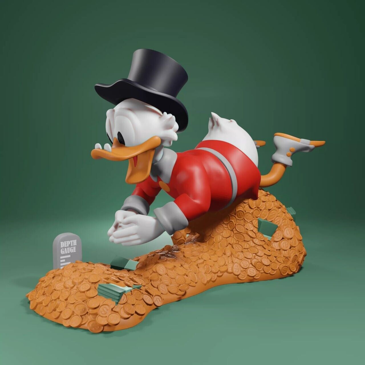 UNPAINTED Uncle Scrooge McDuck Diorama 3d Printed Model Kit