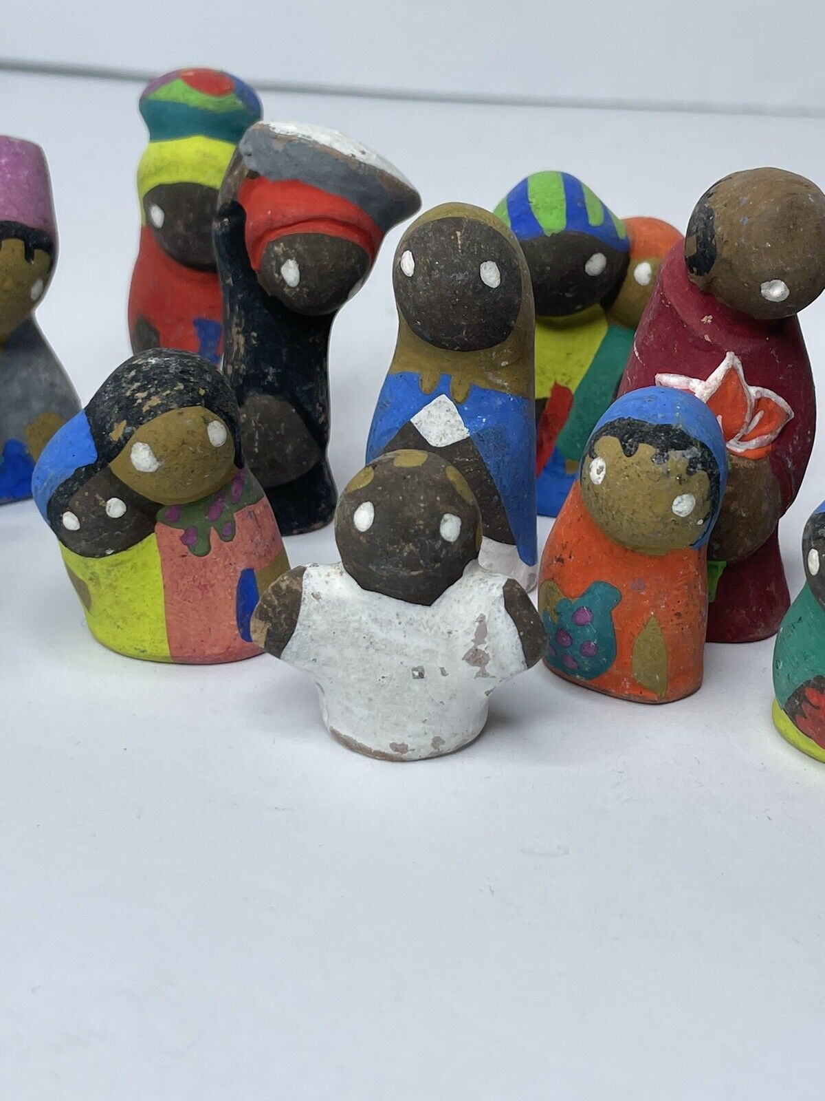 Haitian Clay People, Nativity + Hand Molded, Hand Painted, 13 Pcs Small Figures