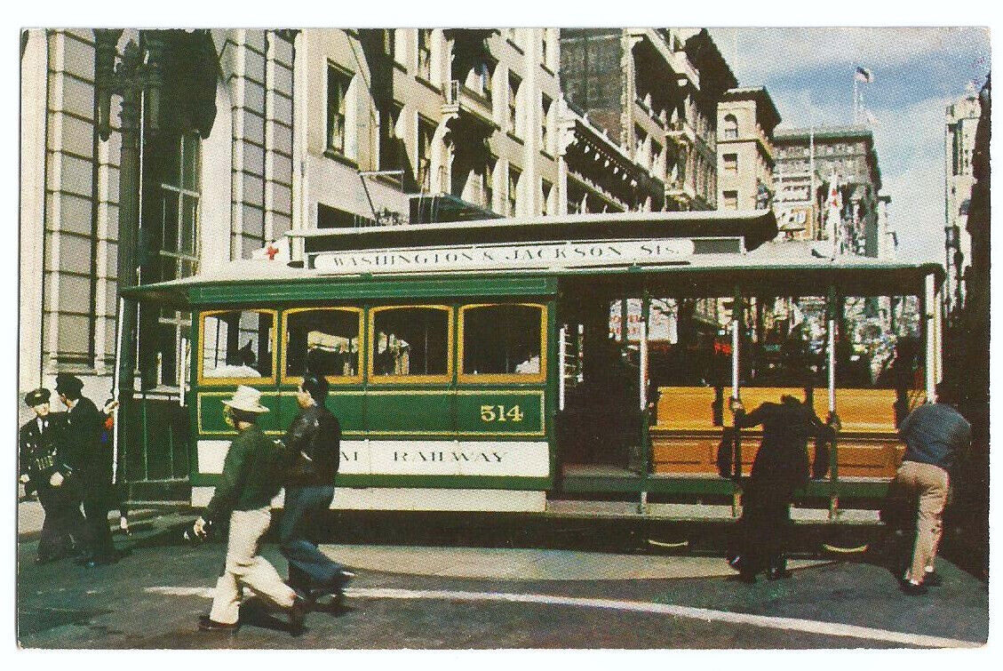 San Francisco CA Postcard Trolley Cable Car Turntable