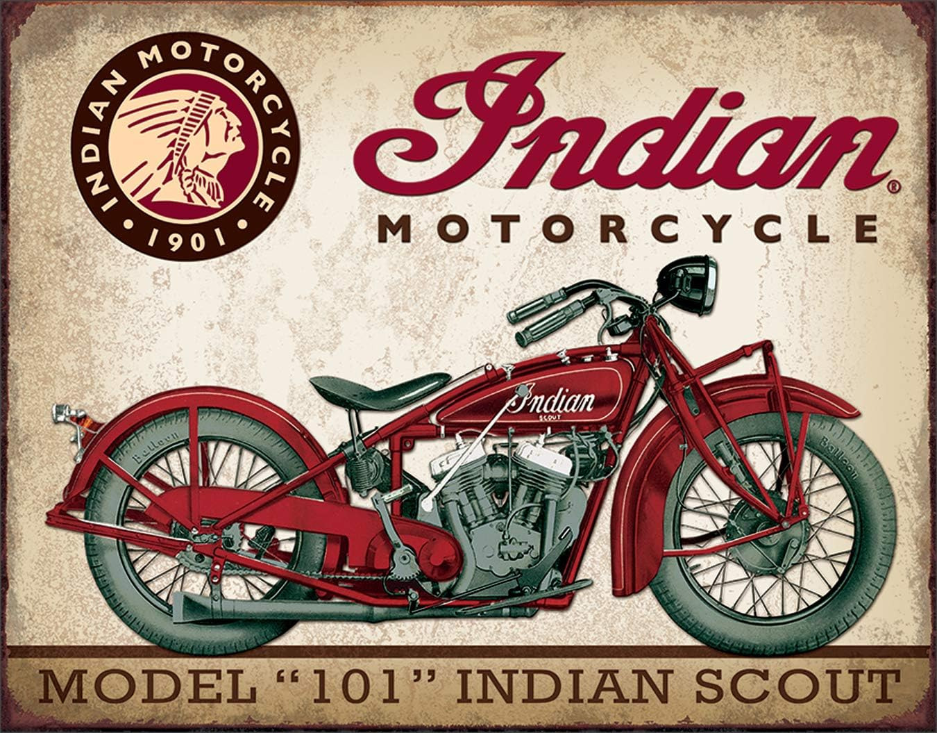 Desperate Enterprises Indian Scout Motorcycle Tin Sign - Nostalgic Vintage Metal