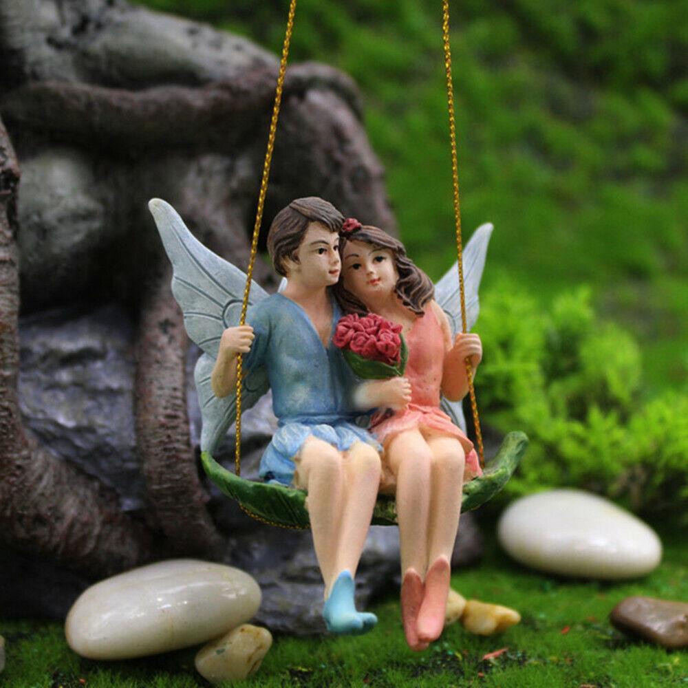 Miniature Fairy Garden Fairy Couple on Leaf Swing - Buy 3 Save $5