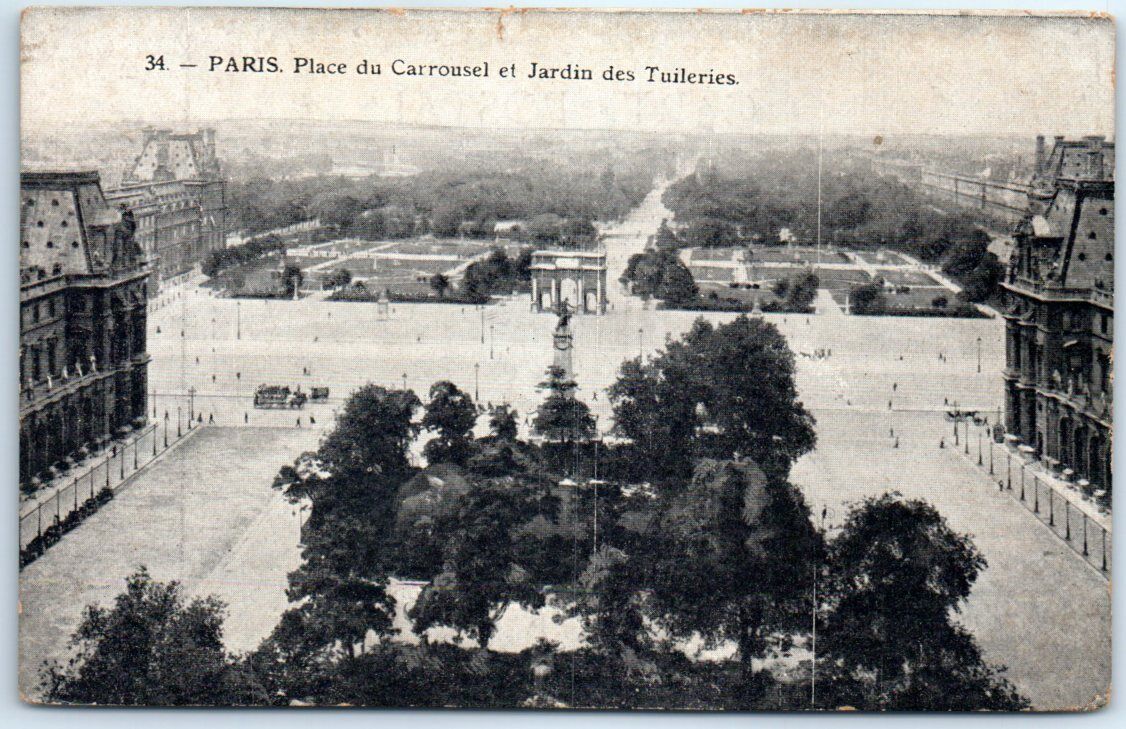Postcard - Place du Carrousel and Tuileries Garden - Paris, France