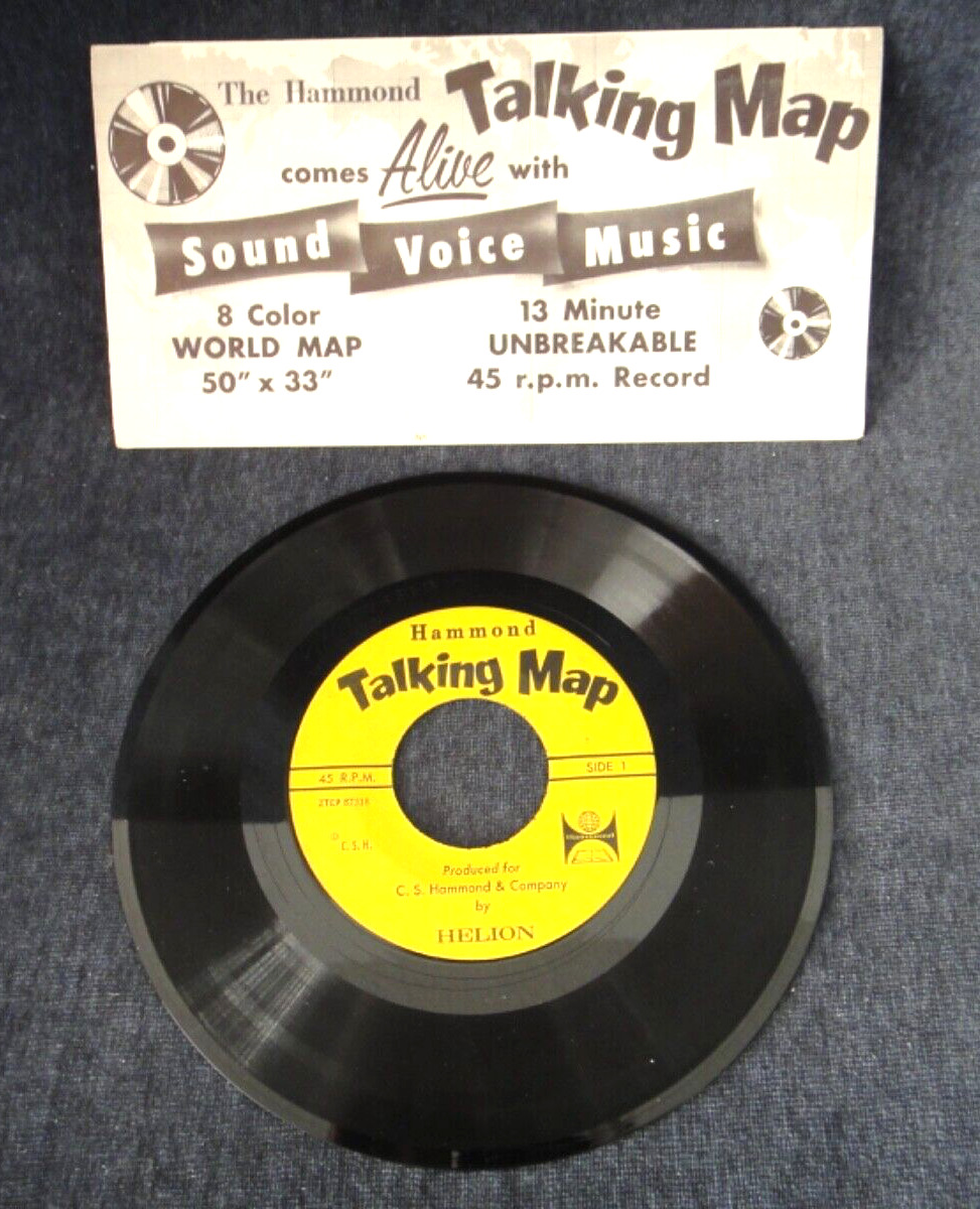 Vintage 1967  The Hammond Talking World Map 45 RPM Record Only