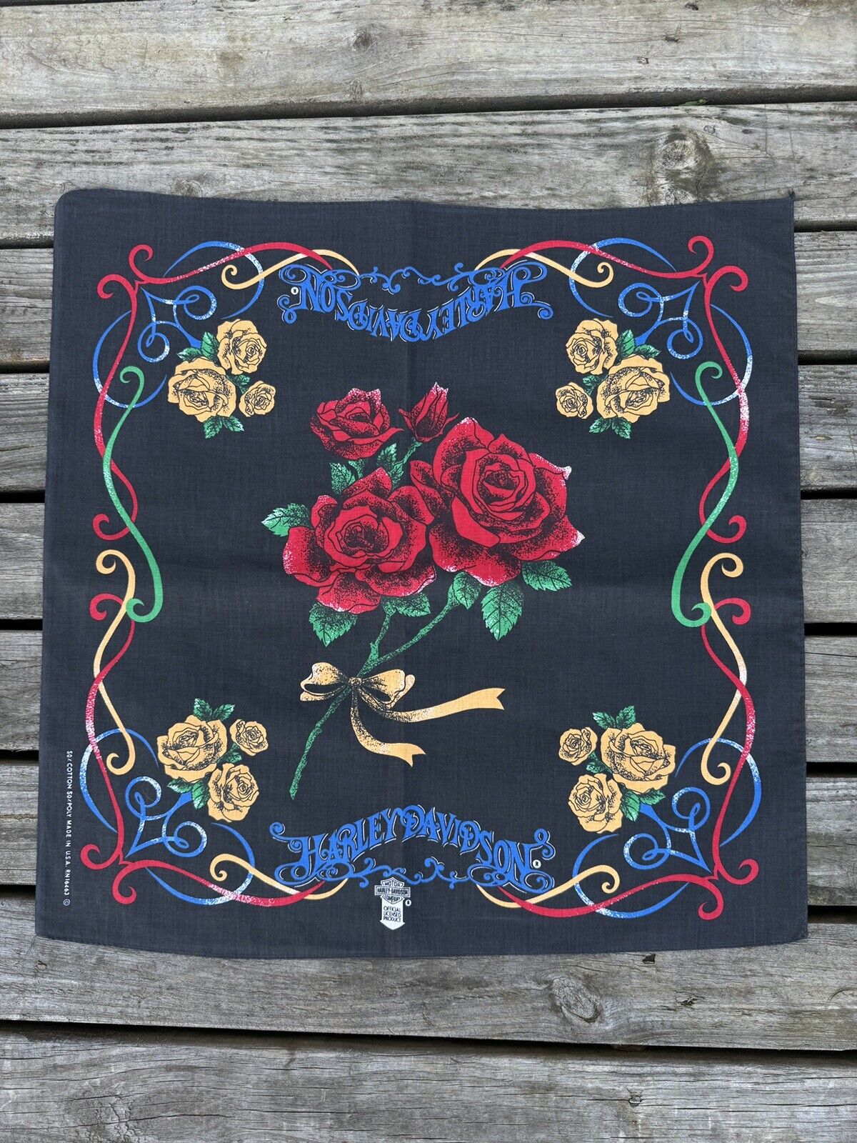 Vintage Harley Davidson Red Roses Bandana 80s - 90s Dead Stock Motorcycle Scarf