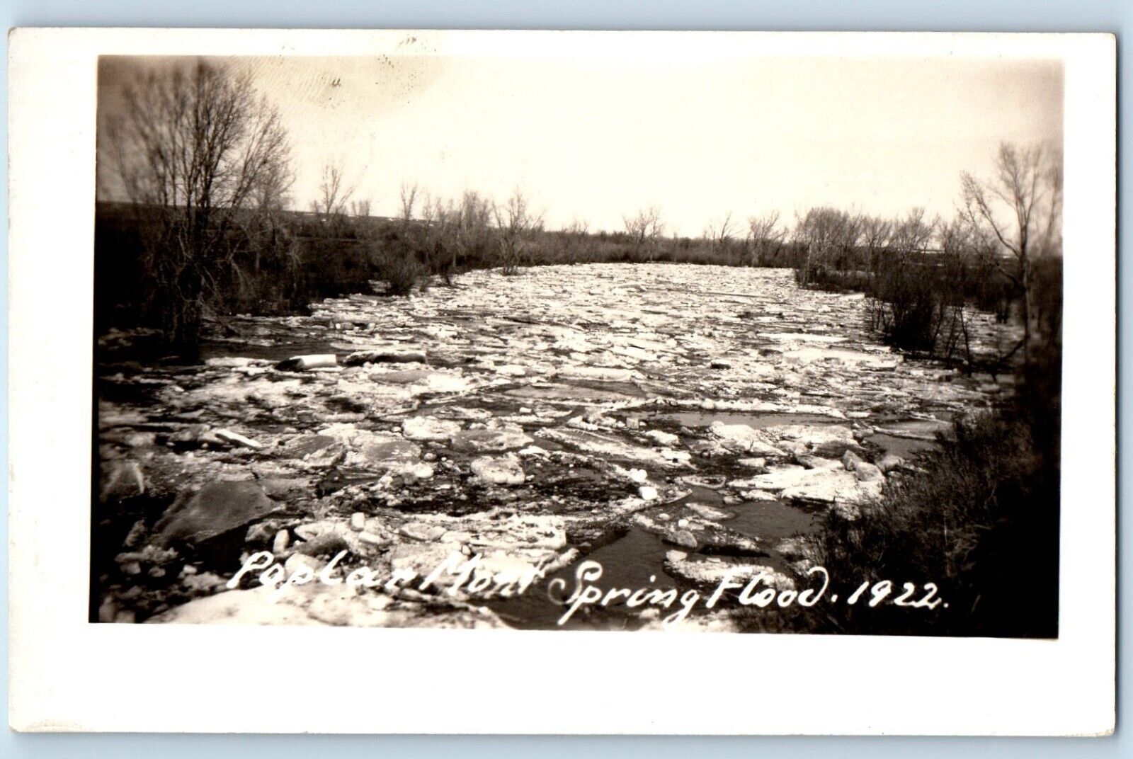 Poplar Montana MT Postcard RPPC Photo Spring Flood Ice Flow 1922 Vintage