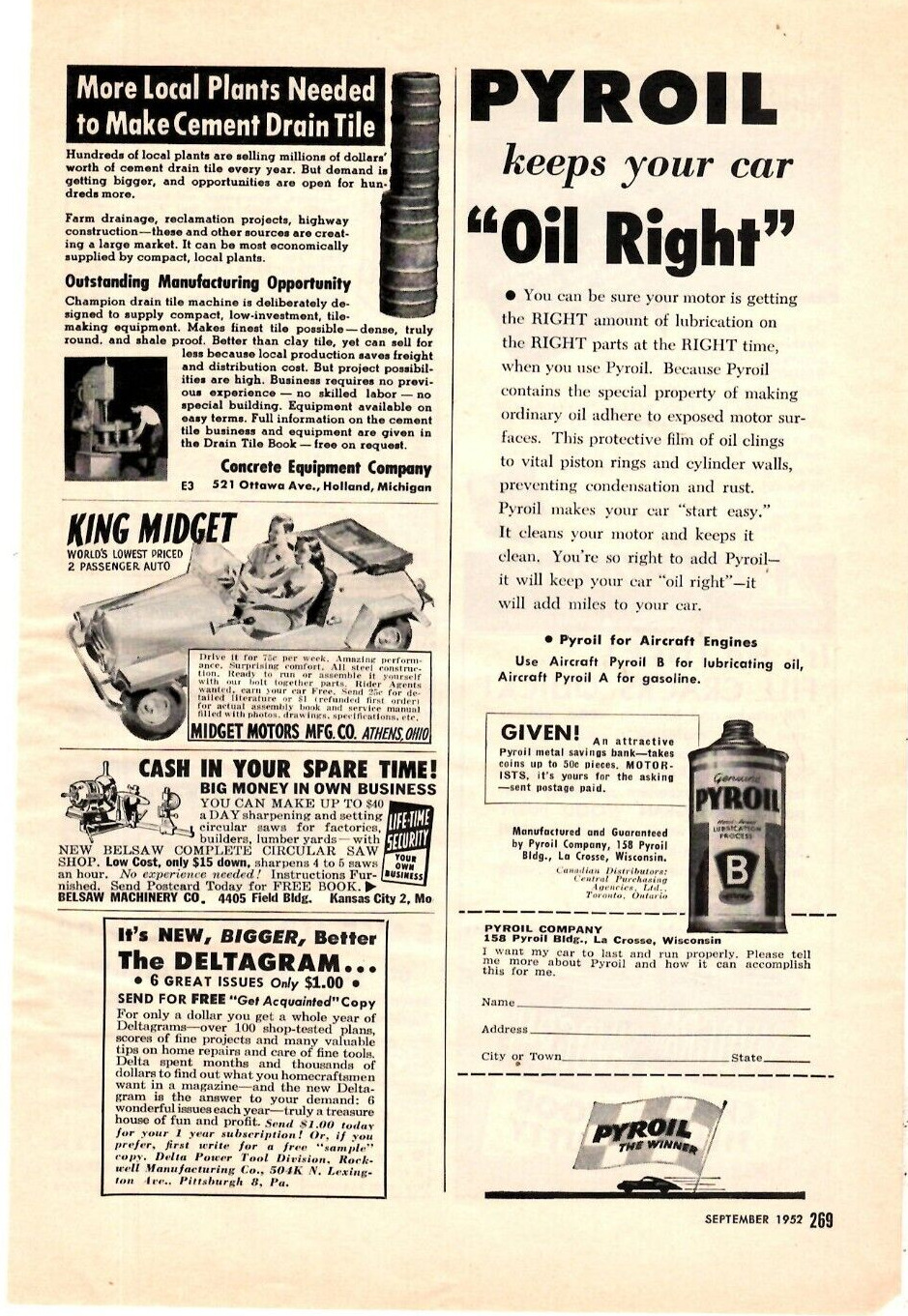 1952 Print Ad Pyroil Motor Oil Keeps Your Car \