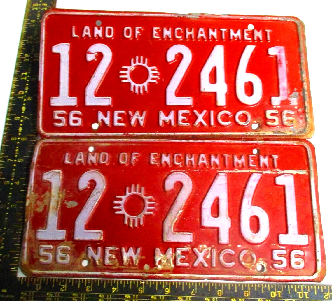 2- 1956 New Mexico license plate car truck collectible old NM garage memorabilia