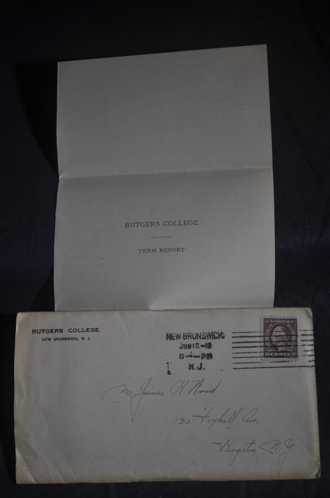 1918 Rutgers University Term Report & Envelope