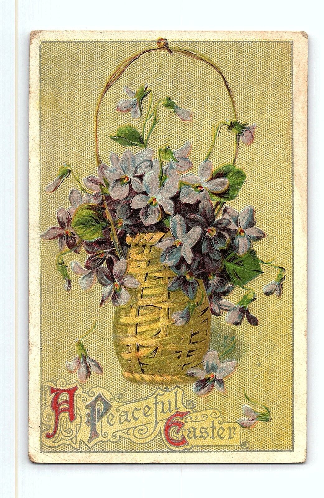 Violets Flowers Basket Floral Happy Easter Day Greeting Card Vintage Postcard