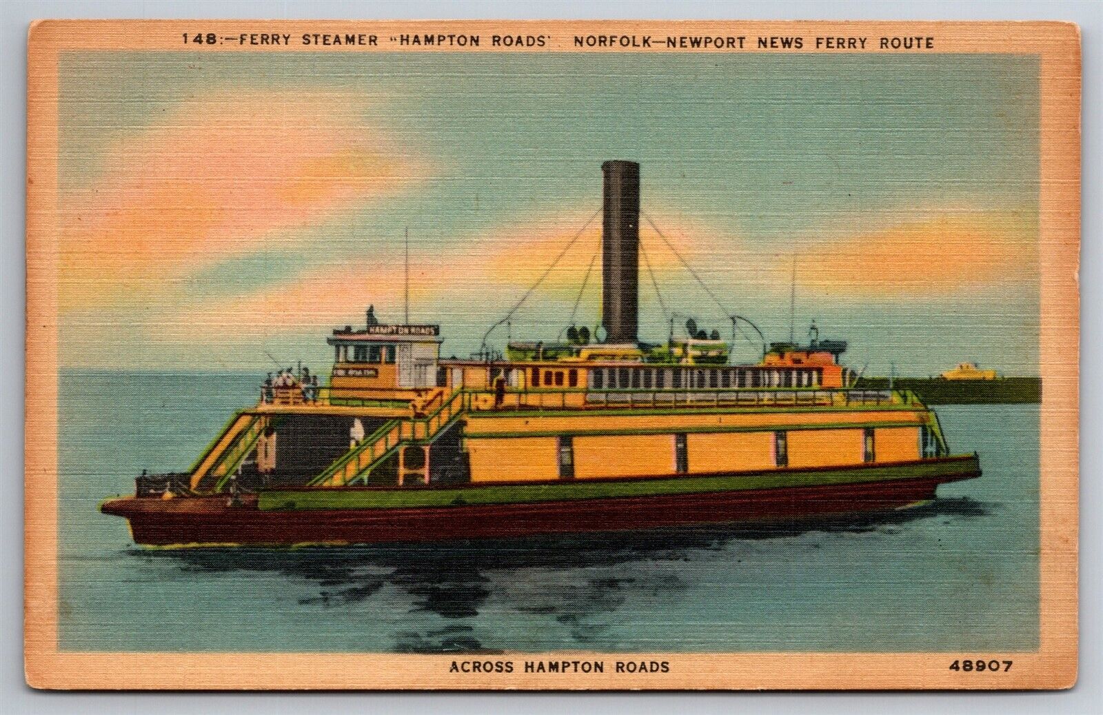 Hampton Roads Ferry Steamer Newport News Norfolk VA C1940 Postcard P4