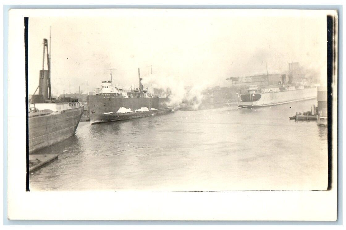 c1910's Steamer Ships Dock View Milwaukee Wisconsin WI  RPPC Photo Postcard