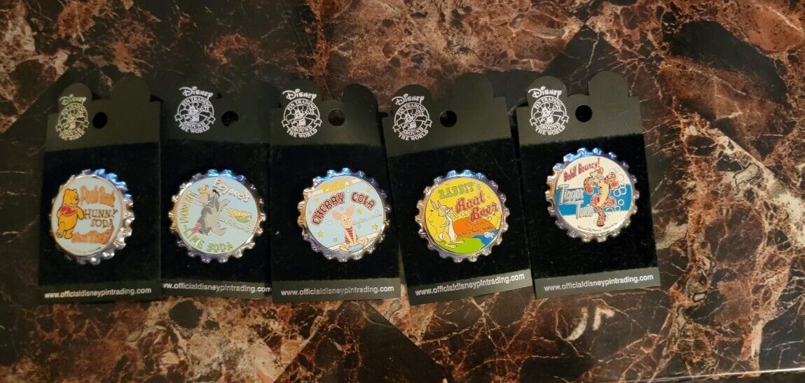 5 Pins - Disney WDW Soda Pop Pins - Pooh, Eeyore, Rabbit, Tigger & Piglet