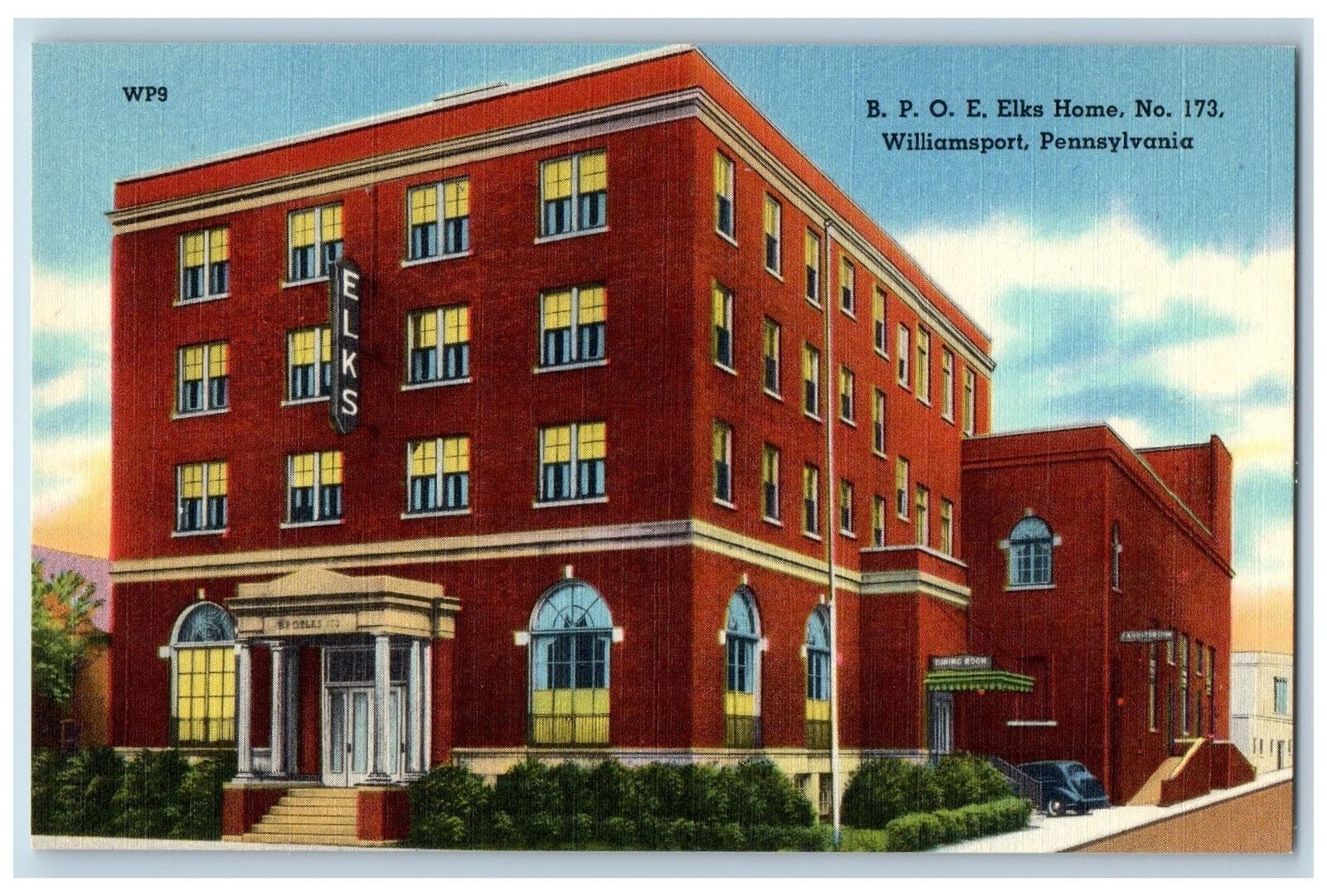 Williamsport Pennsylvania PA Postcard B. P. O. E. Elks Home Building c1940\'s