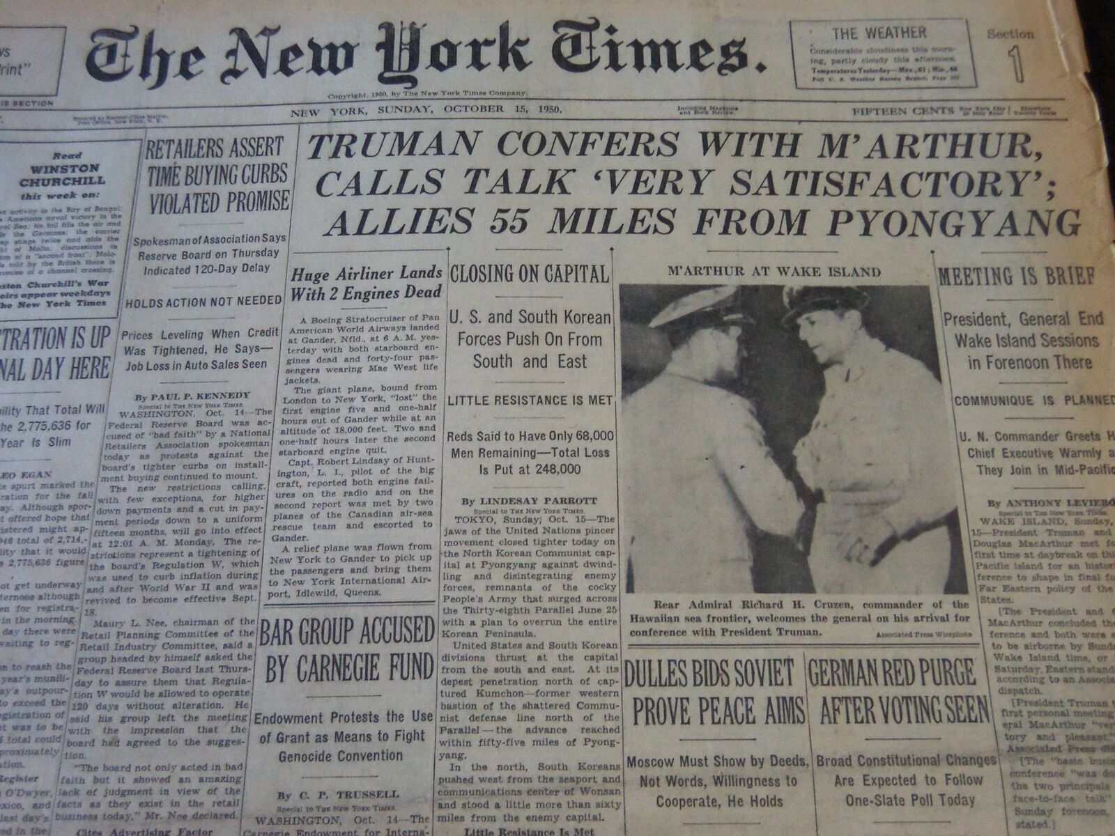 1950 OCTOBER 15 NEW YORK TIMES - TRUMAN CONFERS WITH M'ARTHUR - NT 5794