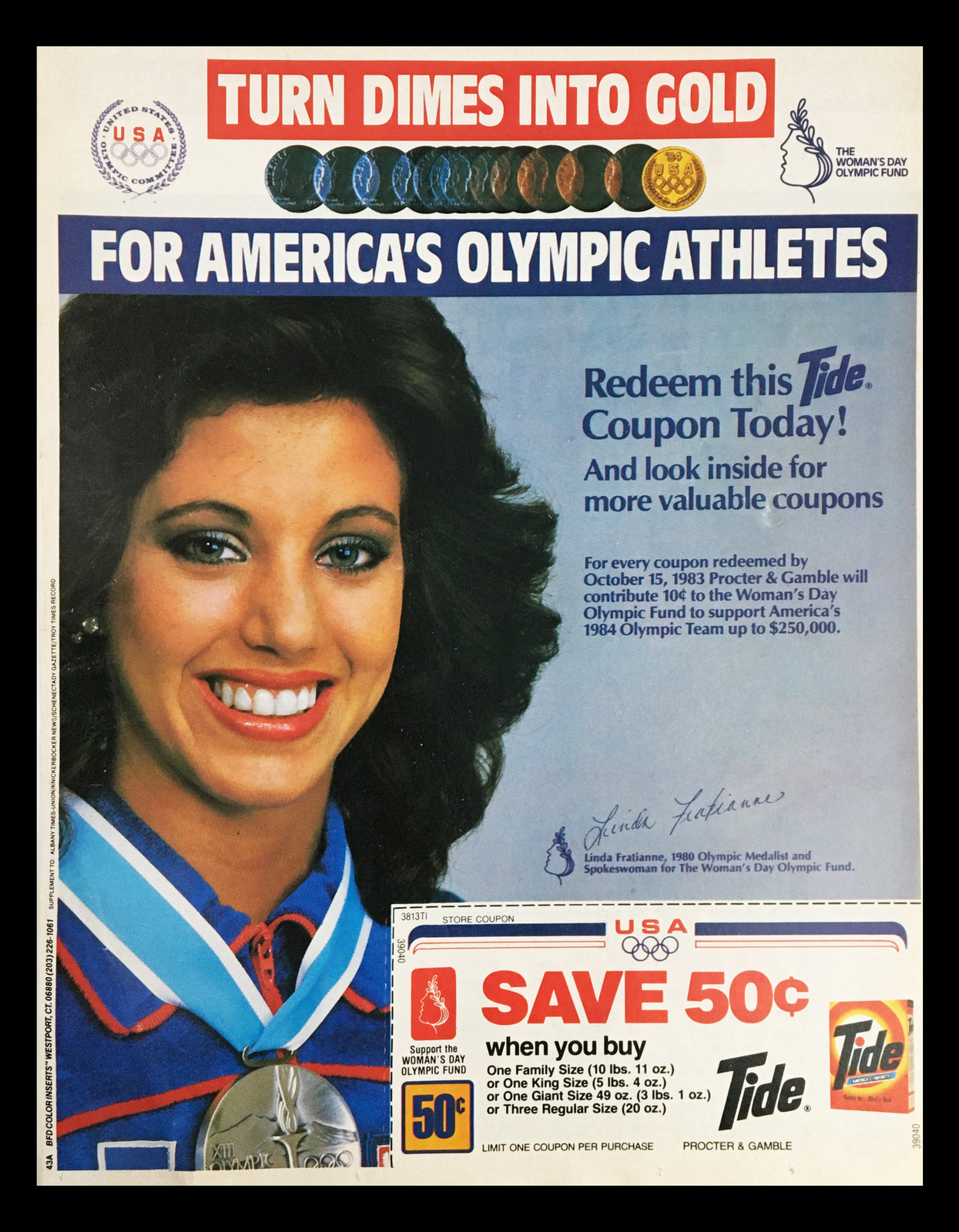 1983 Tide Detergent Linda Fratianne Olympic Circular Coupon Advertisement