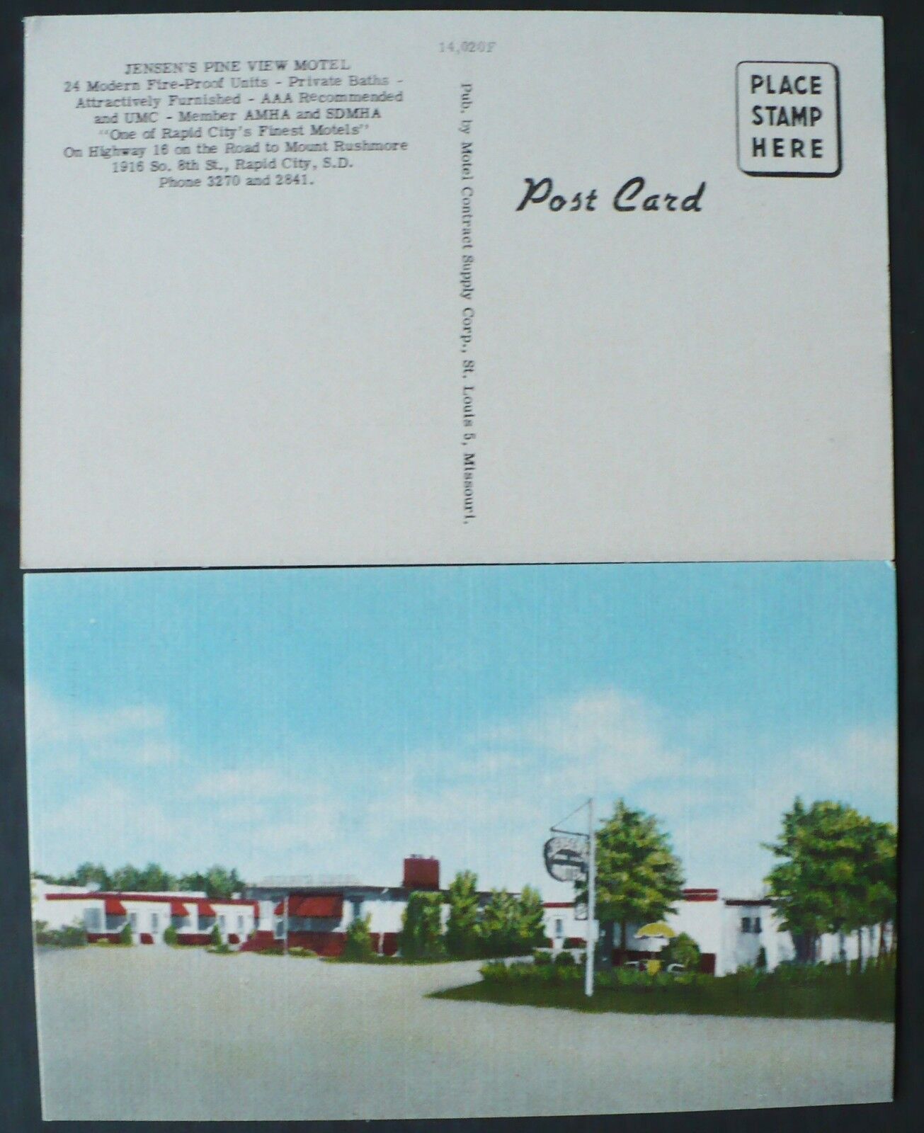 1950s Jensen\'s Pine View Motel, 1916 So. 8th St., Rapid City SD,  Mt. Rushmore