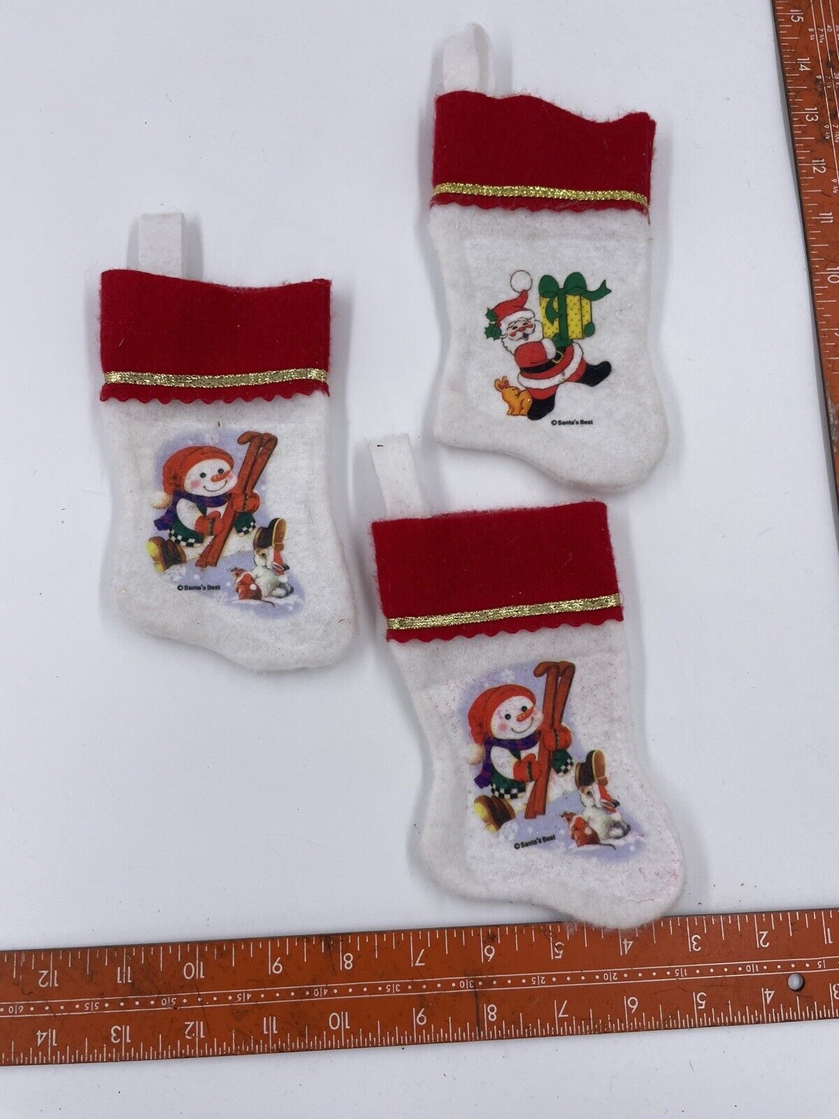 Lot Of 3 Santas Best Mini Felt Stockings Snowman Santa Claus