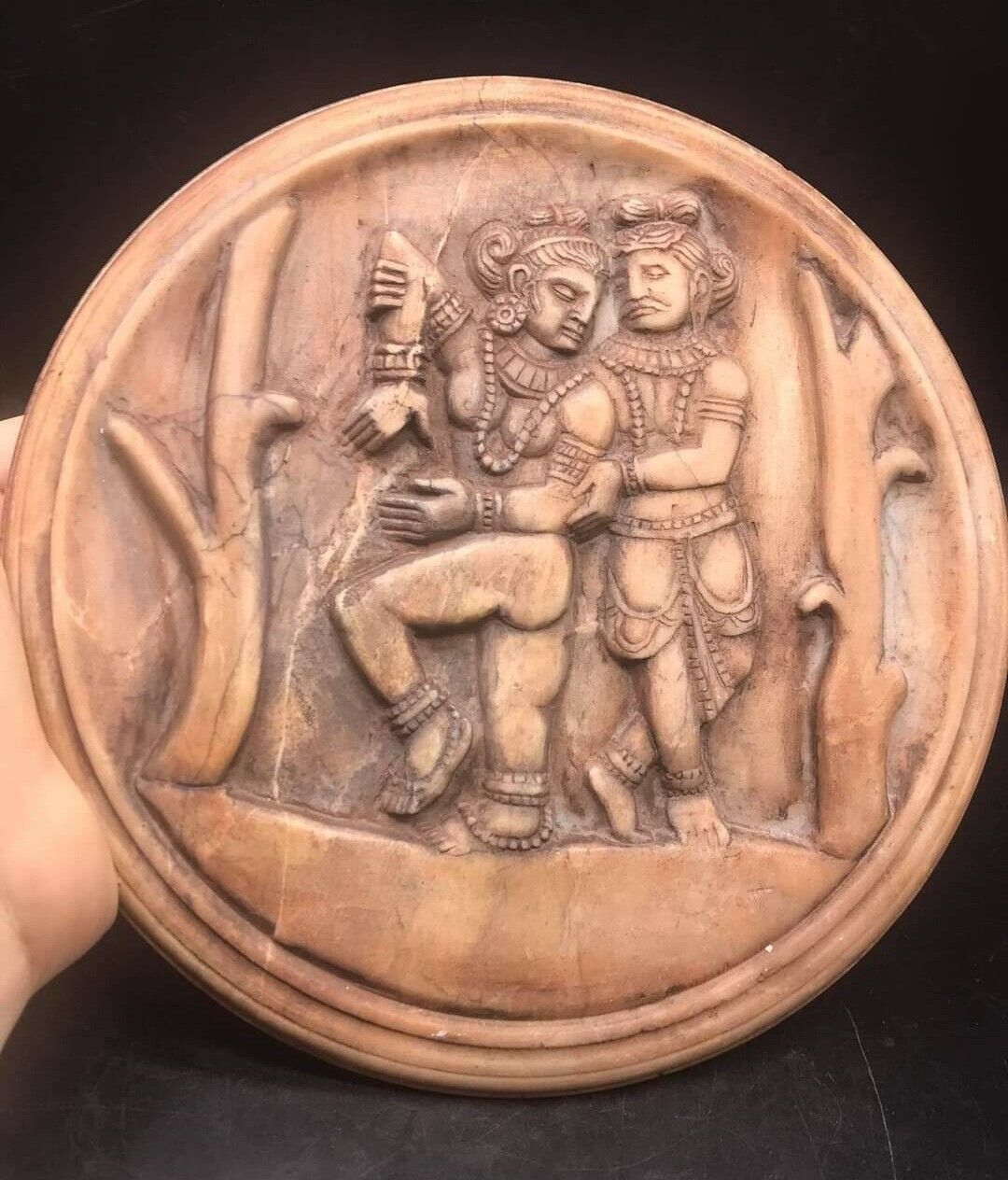 Ghandhara Civiliztion RARE Old Jasper Stone Groom & Bride Craved Antique Plate 