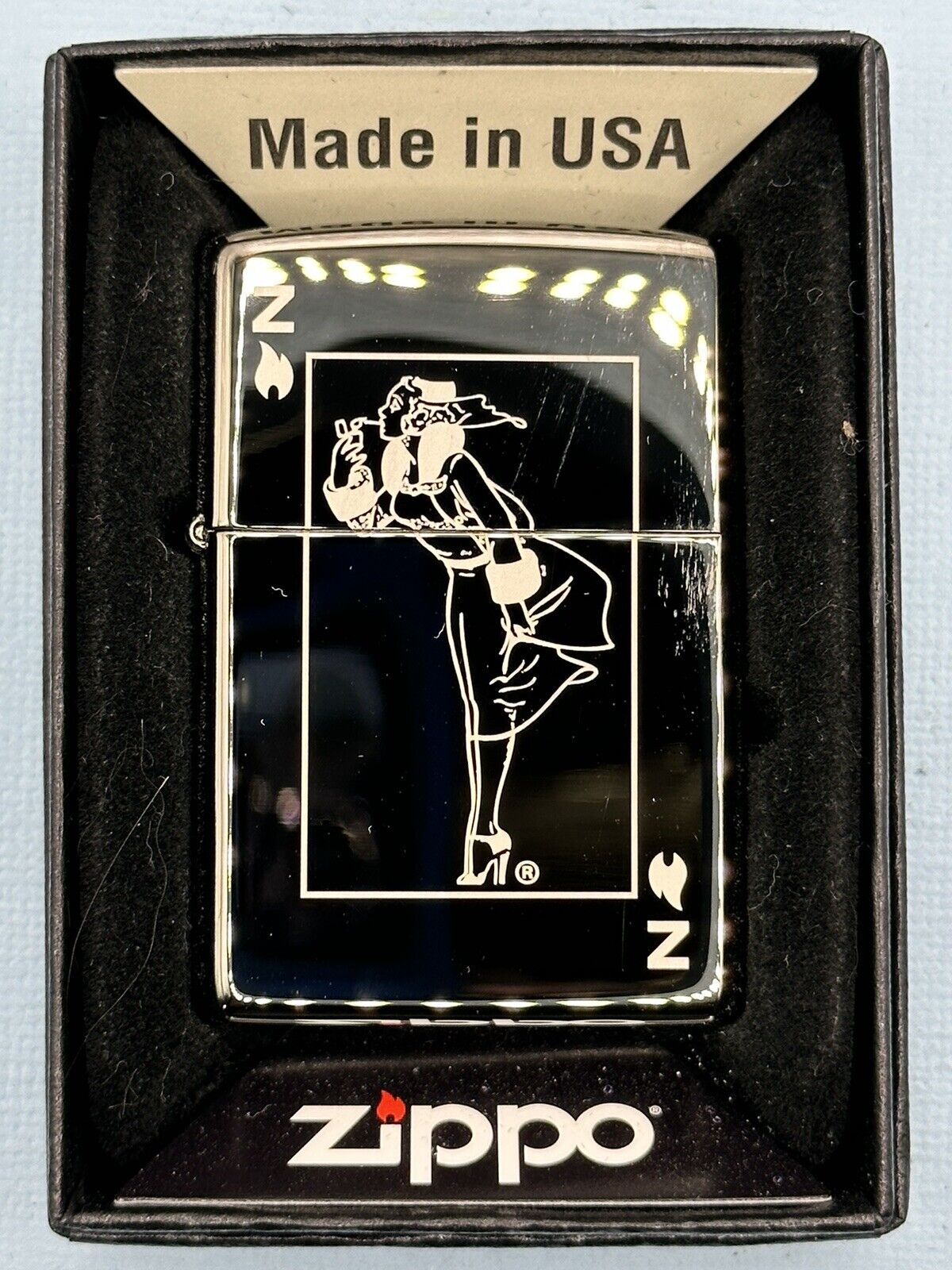 Windy Girl Z Flame Playing Card 49697 Black Ice Zippo Lighter NEW