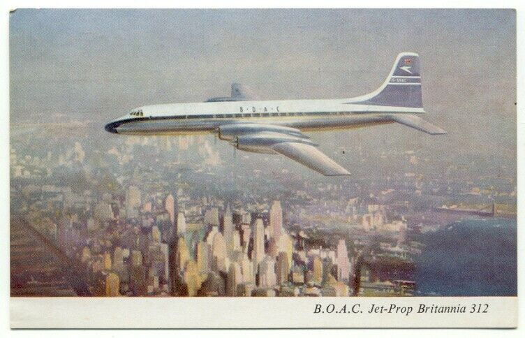 B.O.A.C.  Jet-Prop Britannia 312 Bristol Aeroplane Company Plane Postcard