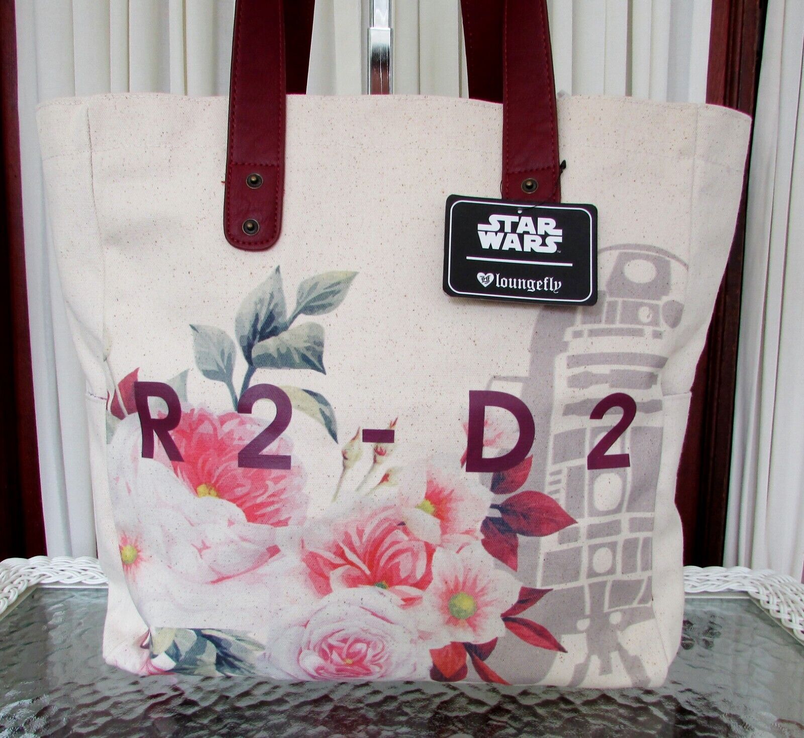 Star Wars Loungefly R2-D2 Floral Canvas Tote OG Heart Logo Bag NWT